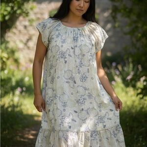 Marissa Olivia Floral Print Cream and Blue Dress